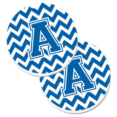 Carolines Treasures Letter A Chevron Blue and White Cup Holder Car Coaster, PK2 CJ1056-ACARC